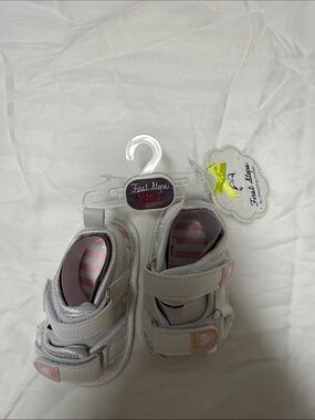 First Steps Baby Girl Sandals Size 3 6-9M White Pink NWT
